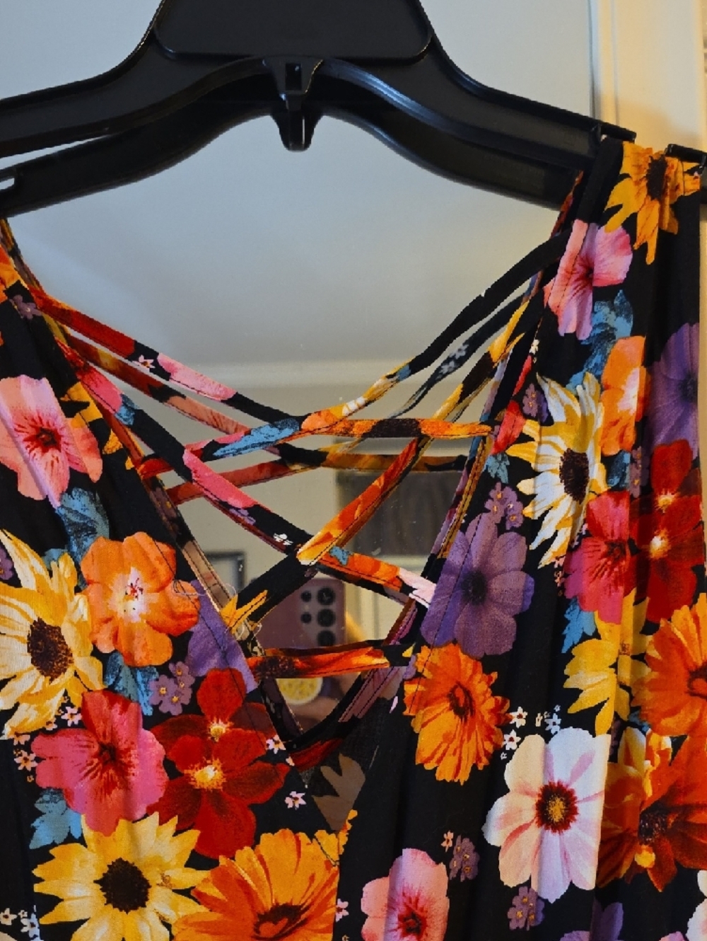 torrid Black Floral Sleeveless Tunic with Crisscross Back - Picture 5 of 6